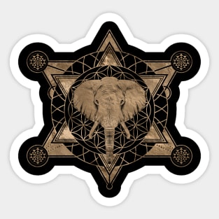 Elephant in Sacred Geometry Composition - Black and Gold Sticker